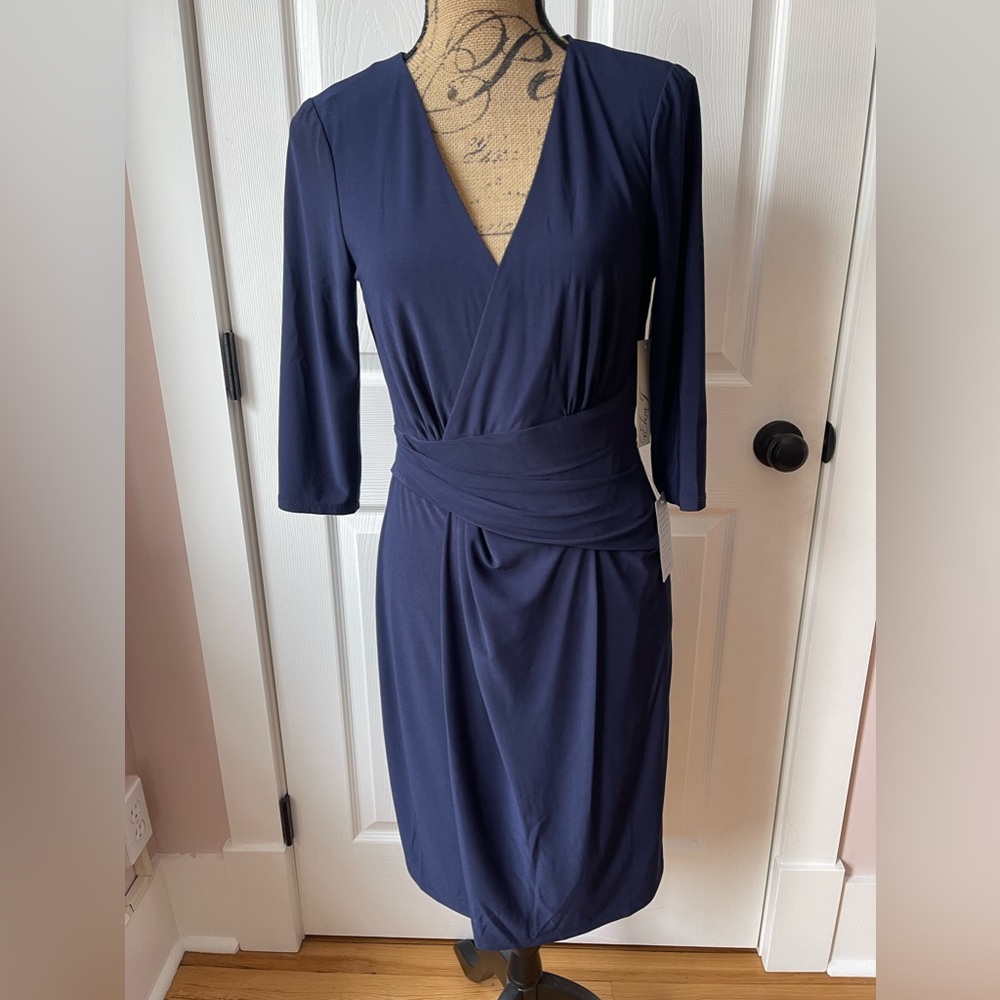 Eliza J Navy Blue Long Sleeve Knee Length Dress - Picture 1 of 8